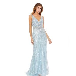 Mac Duggal POWDER BLUE SEQUIN V-NECK DRESS size 8